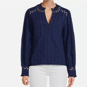 NWT Women's Sam Edelman women split v-neck scalloped cotton navy vida top, XS